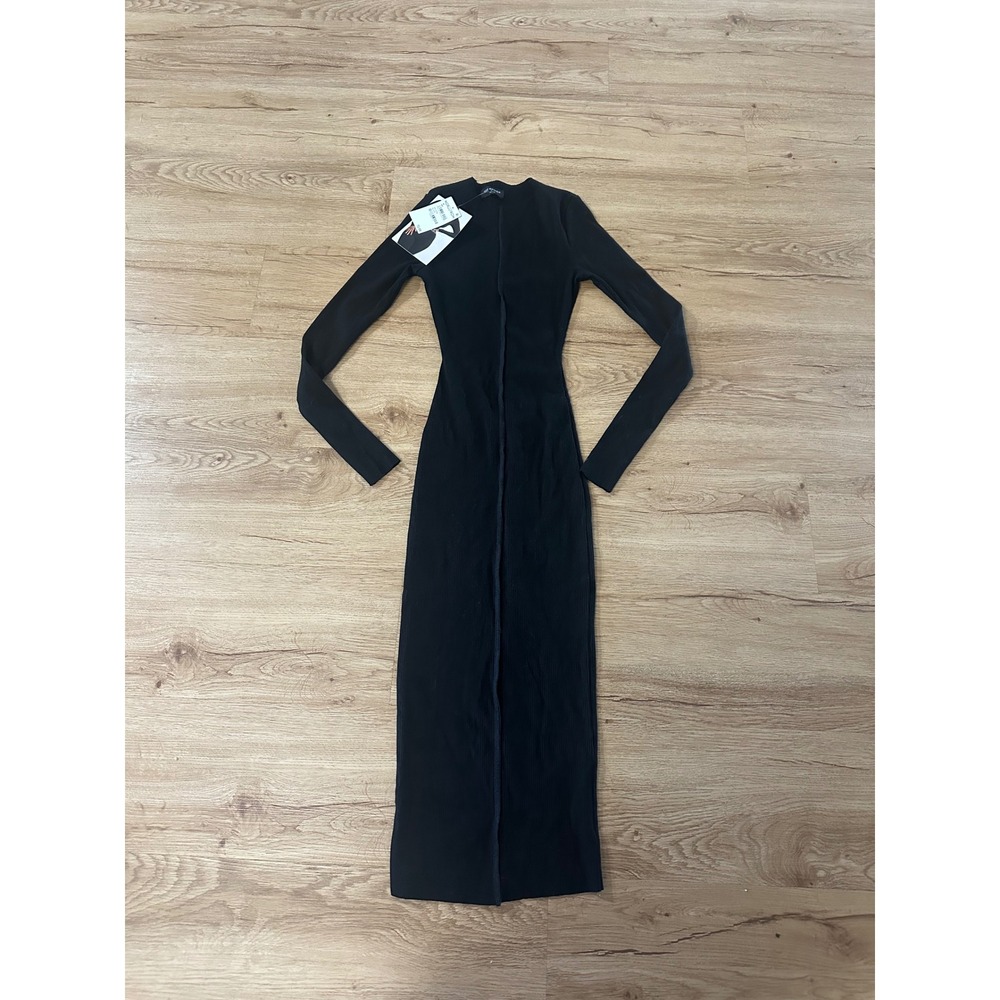 Naked Wardrobe Womens M Black Ribbed Long Sleeve Bodycon Maxi Dress NWT - Picture 1 of 4